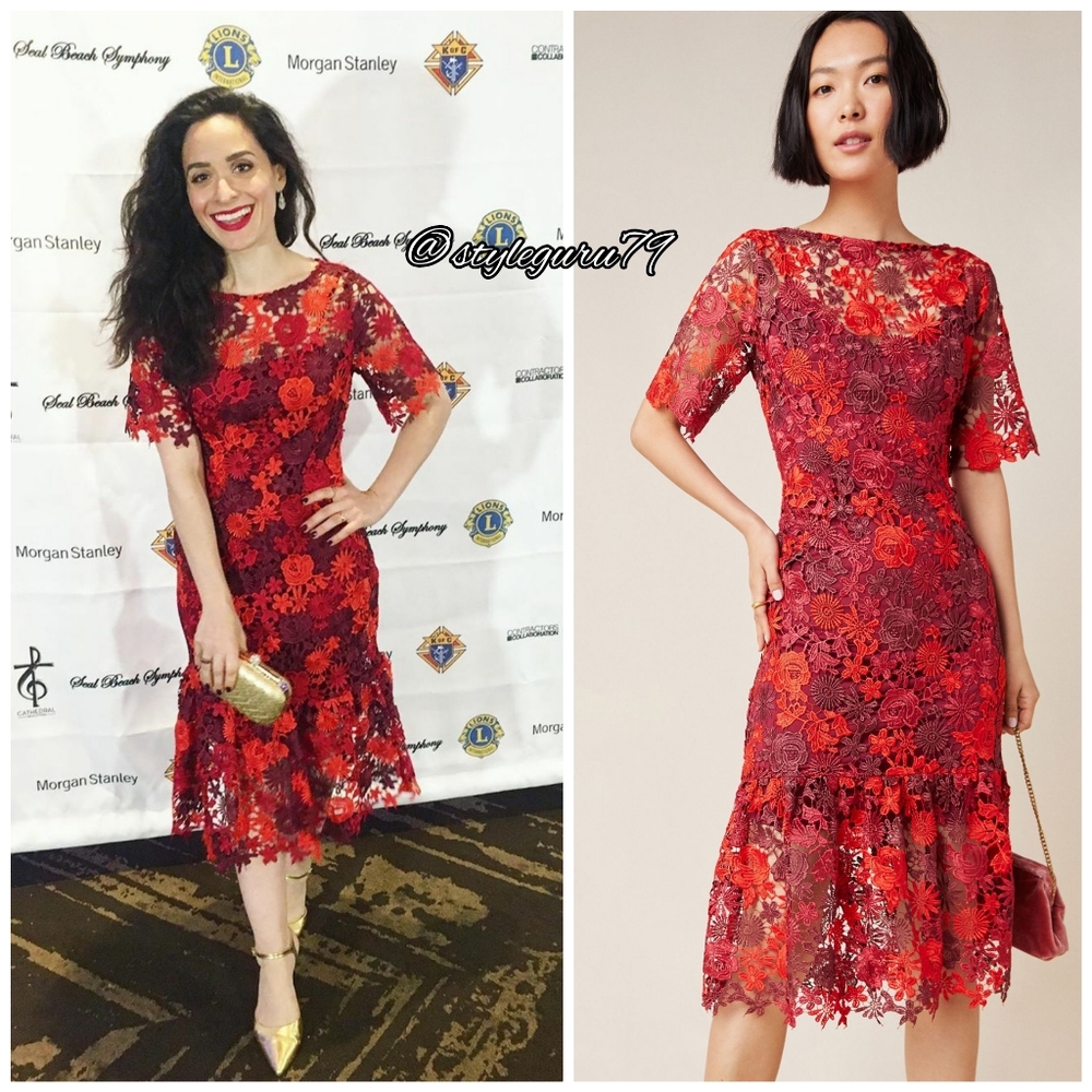 NWT, Anthropologie Brigitte Embroidered Midi Dress